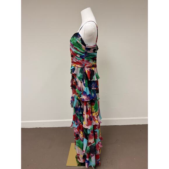 Xscape Multi-Printed Chiffon Sleeveless Tiered Dress Sweetheart Neck Size 14 - Picture 3 of 5